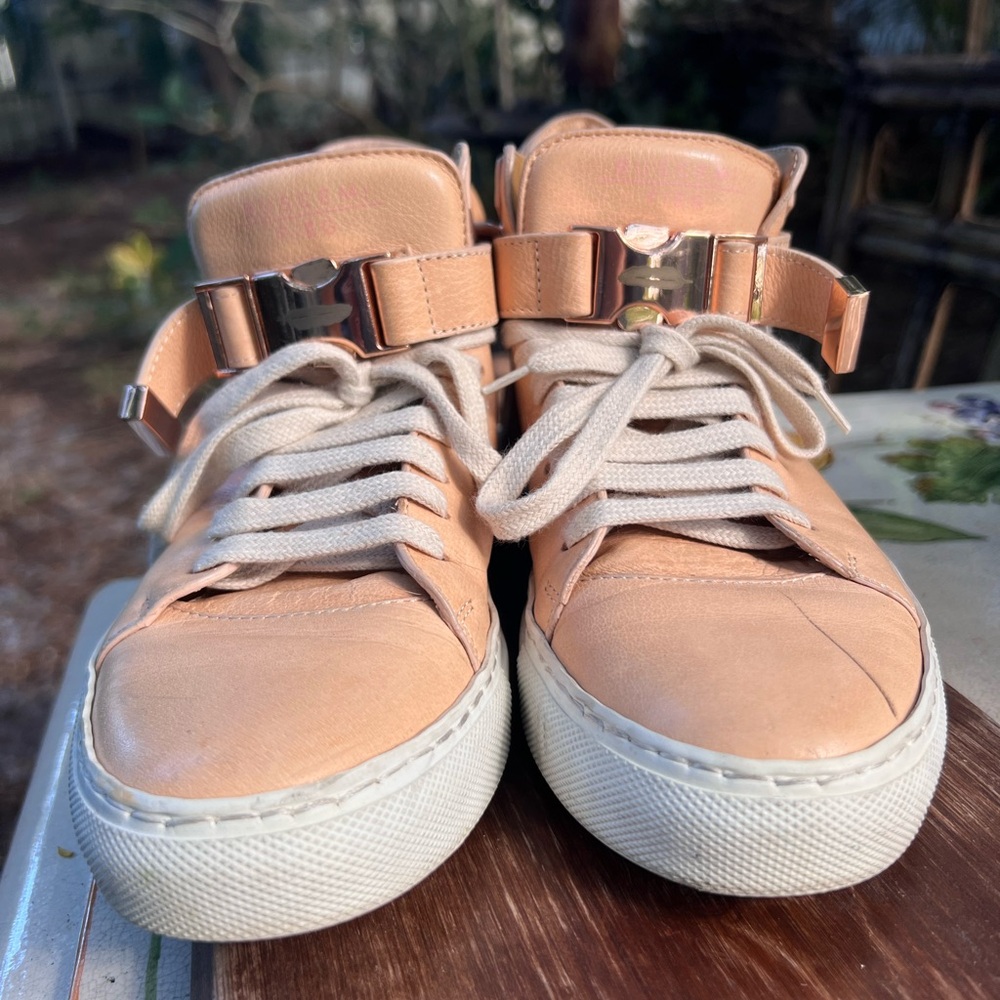 Buscemi Tan Leather High-Top Sneakers in very good condition